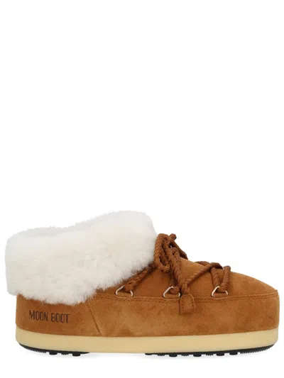 Moon Boot Shearling-trim Suede Ankle Boots In Brown