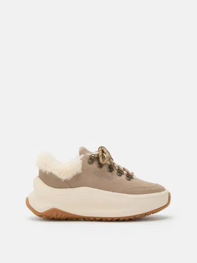 Moon Boot Shearling-trimmed Hiking Boot Sneaker In Beige