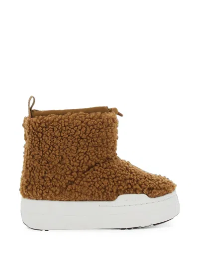 Moon Boot Kids' Sherpa-textured Boots In Brown