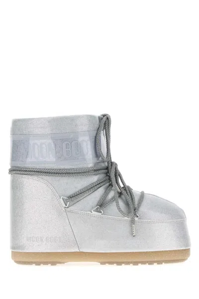 Moon Boot Silver Logo Glitter Boots