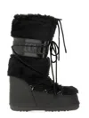 Moon Boot Black Faux Fur Boots In Animal Print