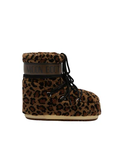 Moon Boot Mb Icon Low Fleece Leopard Teddy Boots In Animal Print