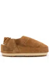 Moon Boot Suede Stitched Round Sole Slippers In Brown