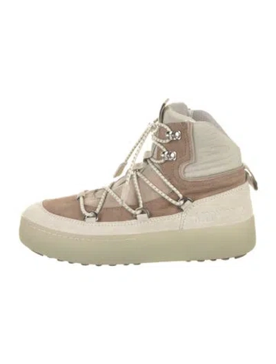 Pre-owned Moon Boot Suede Colorblock Pattern Lace-up Boots In Brown