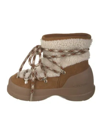 Pre-owned Moon Boot Suede Colorblock Pattern Lace-up Boots In Brown