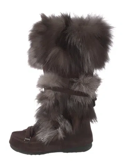 Pre-owned Moon Boot Suede Fur Trim Lace-up Boots In Brown