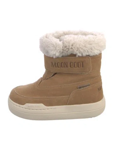 Pre-owned Moon Boot Suede Fur Trim Lace-up Boots In Neutral
