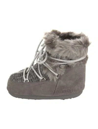 Pre-owned Moon Boot Suede Lace-up Boots W/ Tags In Gray