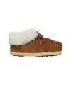 Moon Boot Suede Mules With Braided Lace Detail And Plush Fur Collar In Brown