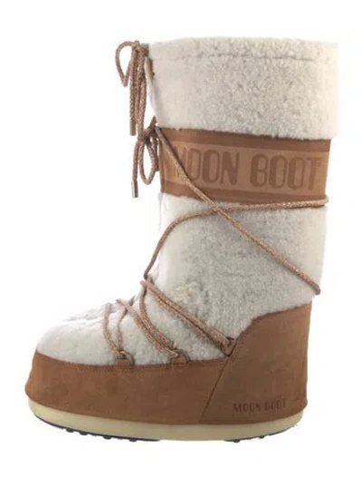 Pre-owned Moon Boot Suede Patterned Lace-up Boots In Neutral