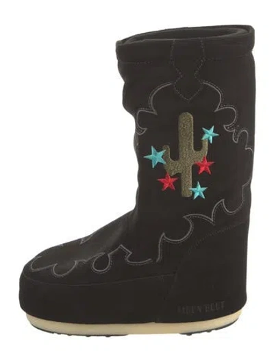 Pre-owned Moon Boot Suede Printed Lace-up Boots In Black