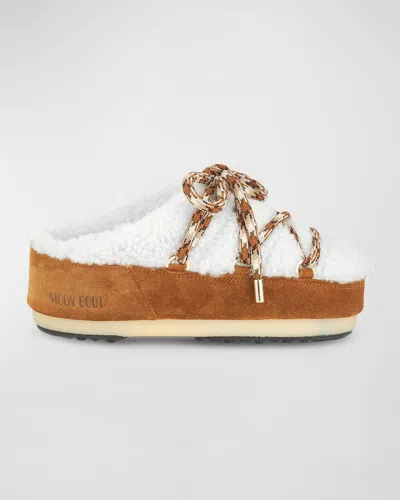 MOON BOOT SUEDE SHEARLING LACE-UP MULES