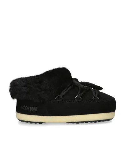 MOON BOOT SUEDE SHEARLING-TRIM EVX MULES