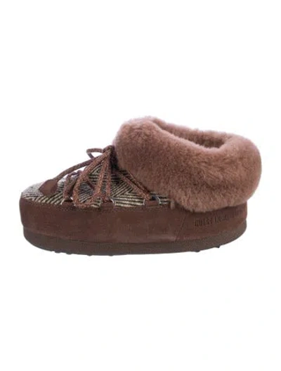 Pre-owned Moon Boot Suede Tweed Pattern Snow Boots In Brown