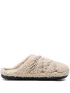 Moon Boot Teddy Texture Slippers Flat Sole Lace In Neutral
