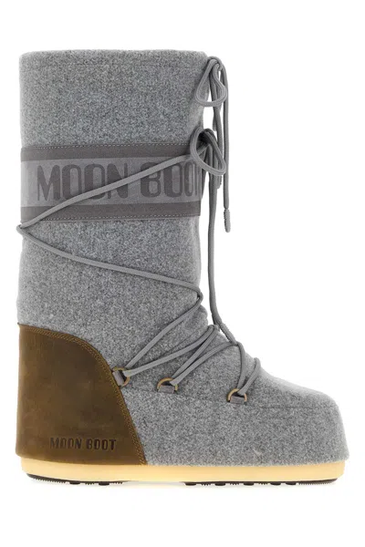 Moon Boot Unisex Icon Felt Mini Boots With Rubber Sole In Gray