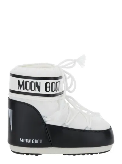 Moon Boot White Logo Boots In Black