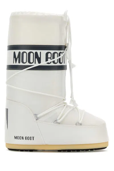 Moon Boot White Nylon And Synthetic Leather Icon Boots In Metallic