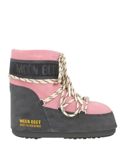 Moon Boot Woman Ankle Boots Antique Rose Size 8-9.5 Leather In Pink