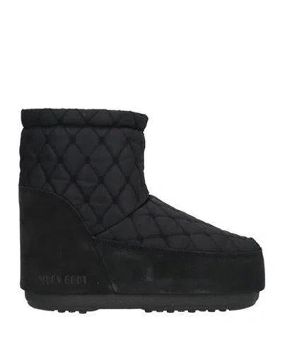 Moon Boot Woman Ankle Boots Black Size 8-9.5 Textile Fibers, Leather