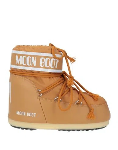 Moon Boot Woman Ankle Boots Camel Size 10-11.5 Textile Fibers In Brown