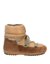 Moon Boot Woman Ankle Boots Camel Size 5.5 Leather, Textile Fibers In Beige