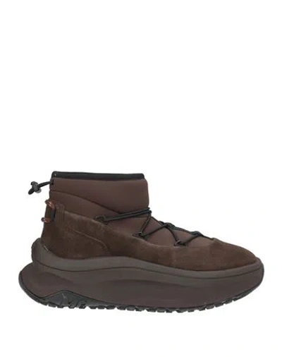 Moon Boot Woman Ankle Boots Dark Brown Size 8 Leather, Textile Fibers
