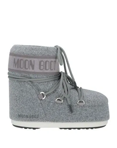 Moon Boot Woman Ankle Boots Grey Size 10-11.5 Textile Fibers, Leather In Multi