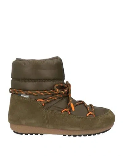 Moon Boot Woman Ankle Boots Military Green Size 4.5 Textile Fibers, Leather