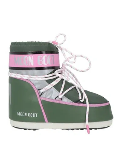 Moon Boot Woman Ankle Boots Military Green Size 5.5-7 Textile Fibers, Synthetic Material In Animal Print