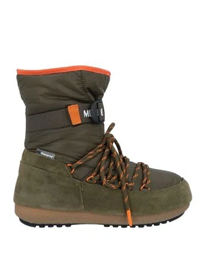 Moon Boot Woman Ankle Boots Military Green Size 7 Leather, Textile Fibers