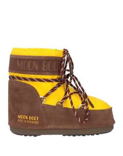 Moon Boot Woman Ankle Boots Yellow Size 8-9.5 Textile Fibers, Leather In Gold