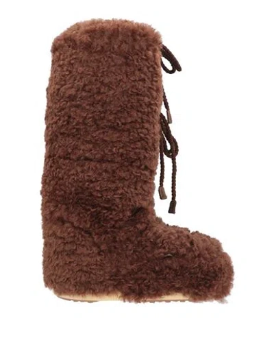 Moon Boot Woman Boot Brown Size 4.5 Shearling In Animal Print