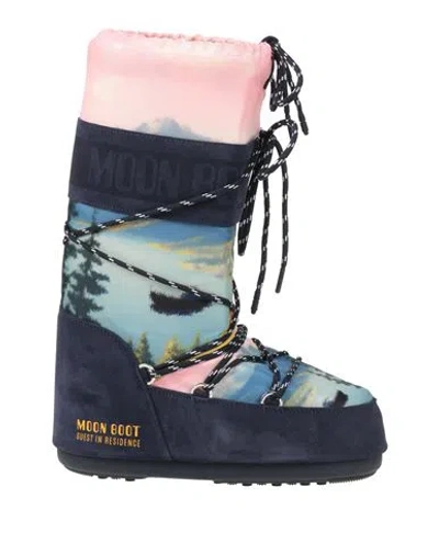 Moon Boot Woman Boot Navy Size 8-9.5 Leather, Textile Fibers