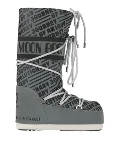 Moon Boot Woman Boot Silver Size 4.5-7 Textile Fibers In Gray