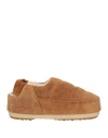 Moon Boot Suede Stitched Round Sole Slippers In Beige