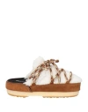 Moon Boot Shearling & Suede Mules W/ Laces In Beige