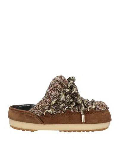 MOON BOOT MOON BOOT WOMAN MULES & CLOGS KHAKI SIZE 4.5-5.5 SOFT LEATHER, TEXTILE FIBERS