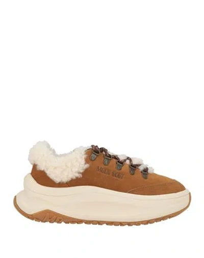 Moon Boot Woman Sneakers Camel Size 7 Leather, Shearling In Sand