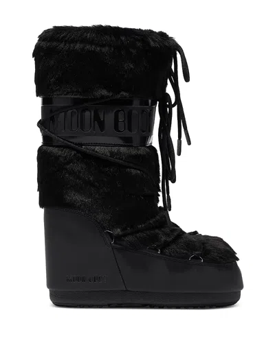 Moon Boot Icon Faux Fur And Faux Leather Snow Boots In Black