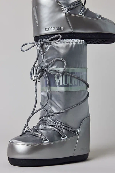 Moon Boot Women's Icon Glance Silver Satin Boot In Silver, Women's At Urban Outfitters
