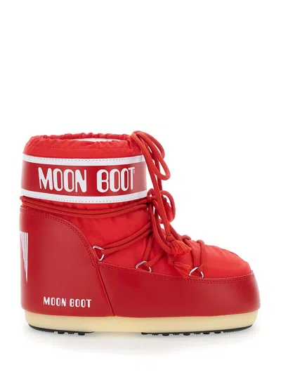 Moon Boot Women 'icon' Red Snow Ankle Boots With Maxi Logo Print On The Side In Tech Fabric Woman