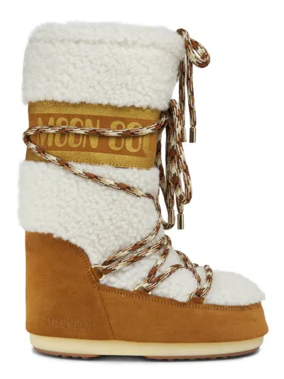 Moon Boot Women's Icon Shearling-trim Wool & Suede Boots In Whisky Off White