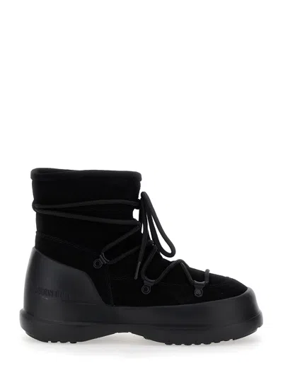 Moon Boot Women 'luna' Black Ankle Boots With Laces In Suede And Tech Fabric Woman