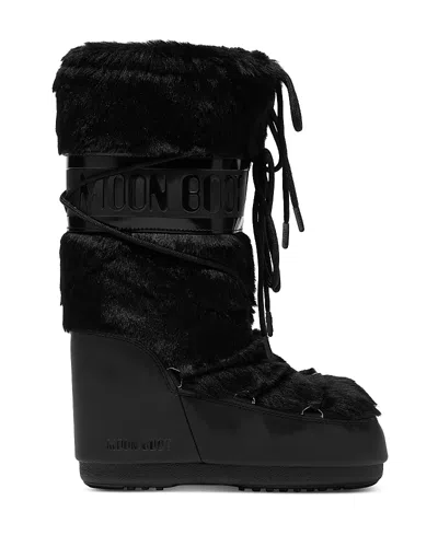 Moon Boot Icon Faux Fur And Faux Leather Snow Boots In Black