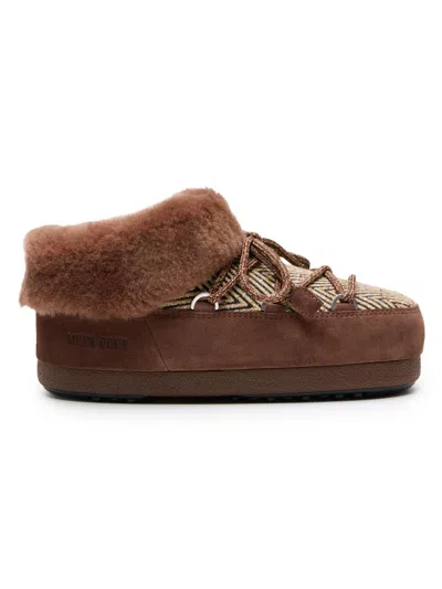 Moon Boot X Guest In Residence Suede Shearling-trim Chalet Mules In Brown