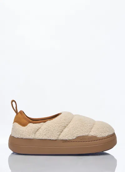 Moon Boot Sand Teddy Fabric Mb Park Puffer Slip On In Beige
