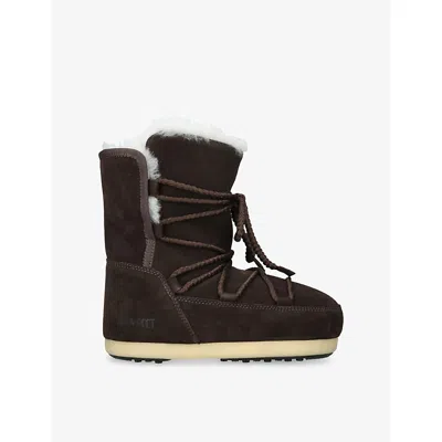 MOON BOOT WOMENS DARK BROWN EVX SUEDE AND SHEARLING SNOW BOOTS EUR 35 / 2 UK