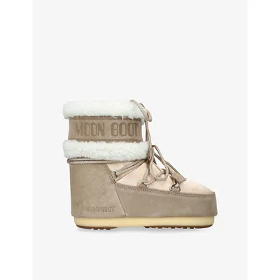 Moon Boot Womens Icon Low Suede And Faux-fur S In Neutral