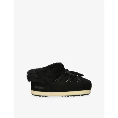 Moon Boot Womens  Evx Suede And Shearling Mules In Black